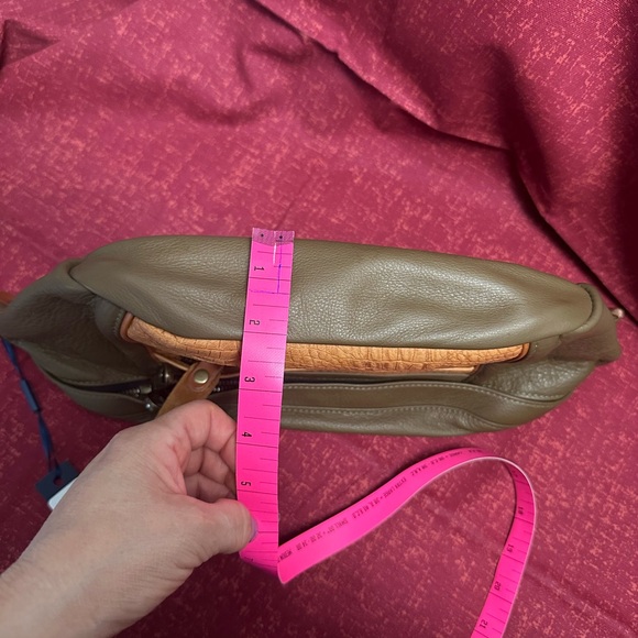 Brown and Tan Crossbody Bag with Adjustable Strap and Metal Accents - Picture 4 of 6